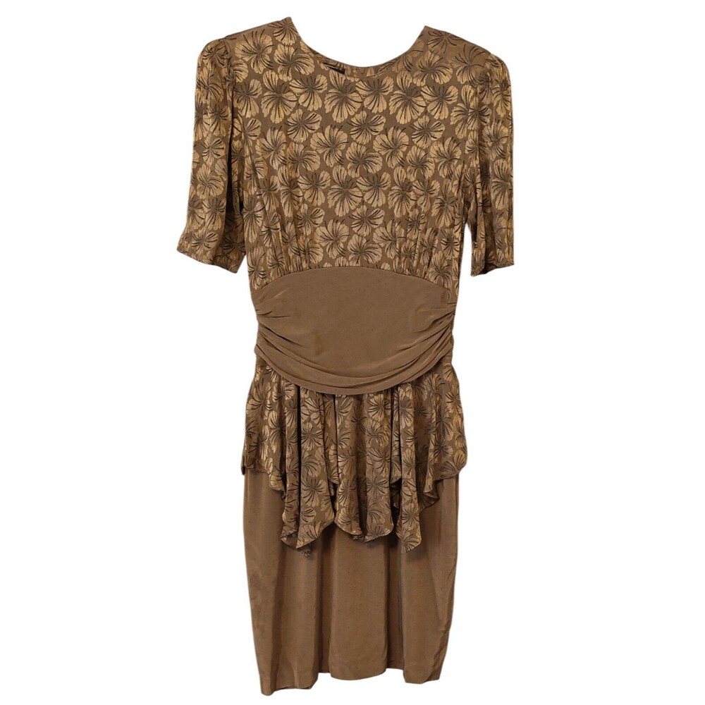 Vintage 80s Phoebe Drop Waist Layered Shoulder Pad Midi Dress See Measurements 8